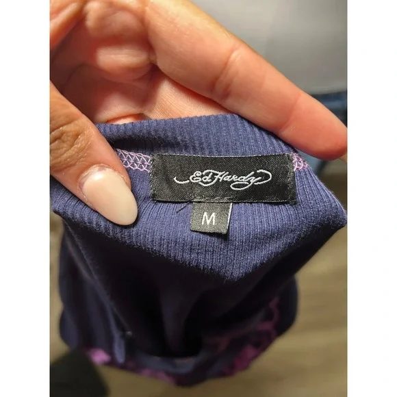 Ed Hardy Women's Rose Tattoo Graphic Henley Thermal Top Size M - Picture 5 of 6